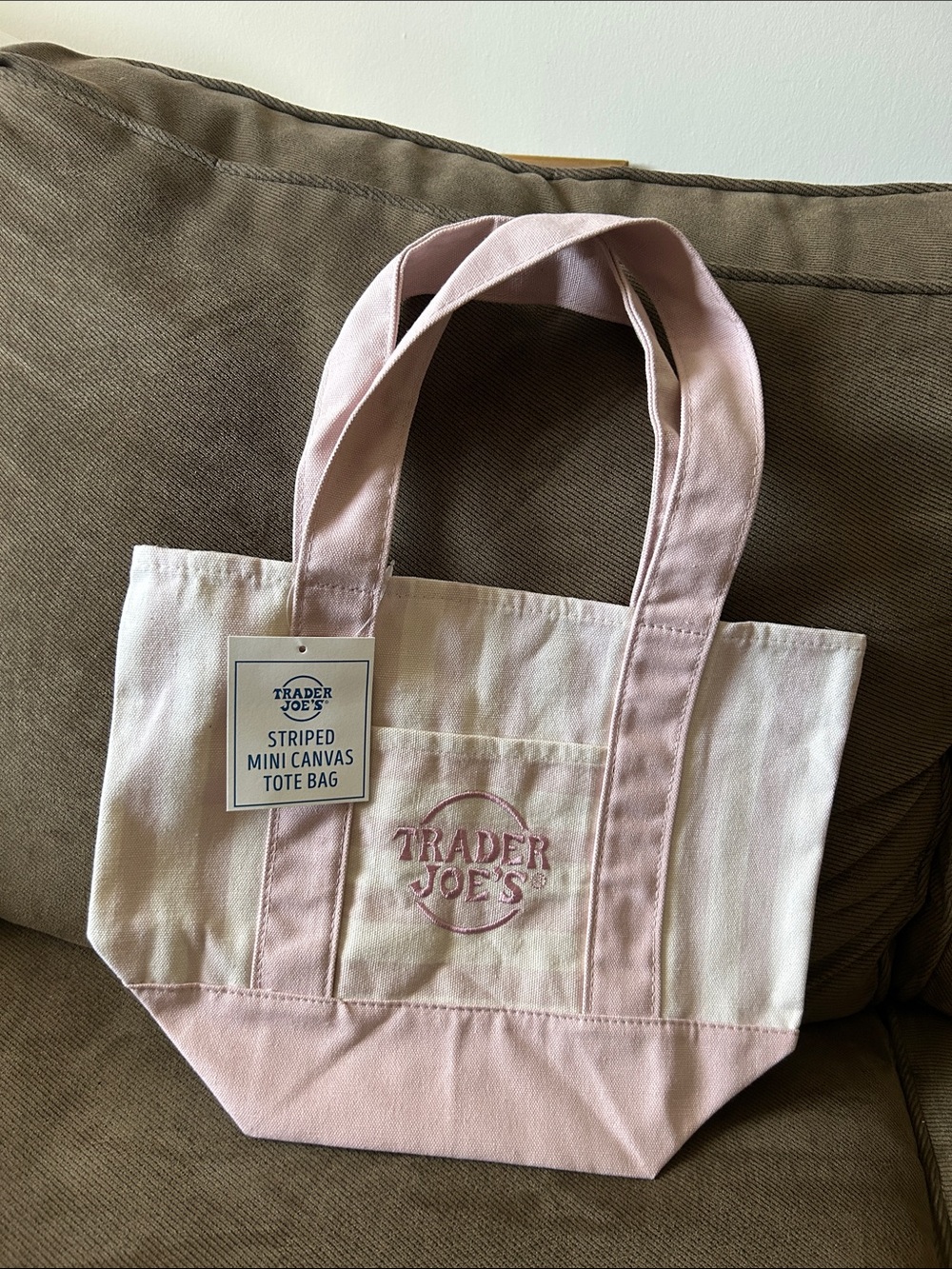 Trader Joe’s light pink Striped Mini Canvas Tote Bag